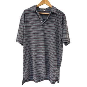 PETER MILLAR Navy Striped Summer Comfort Golf Shirt Men's Polo Size LARGE